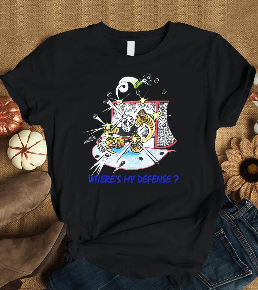 Hockey Goalie Humor Where's My Defense Cartoon Chaos Net T-Shirt