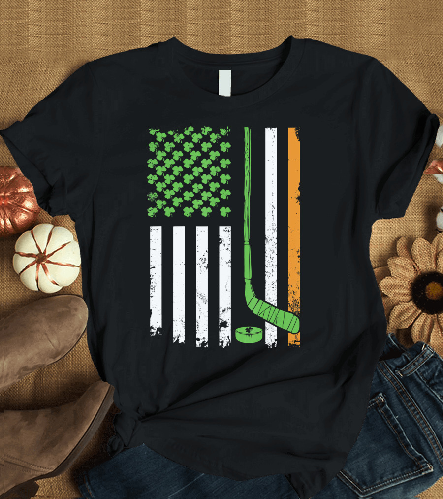 Irish American Shamrock Flag Hockey St Patrick's Day T-Shirt