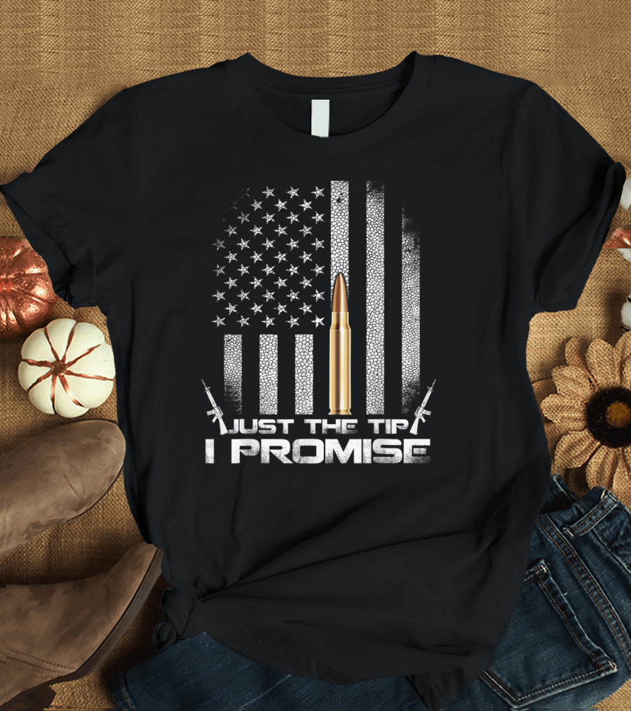 Veteran Just The Tip I Promise Bullet and US Flag Motif T-Shirt