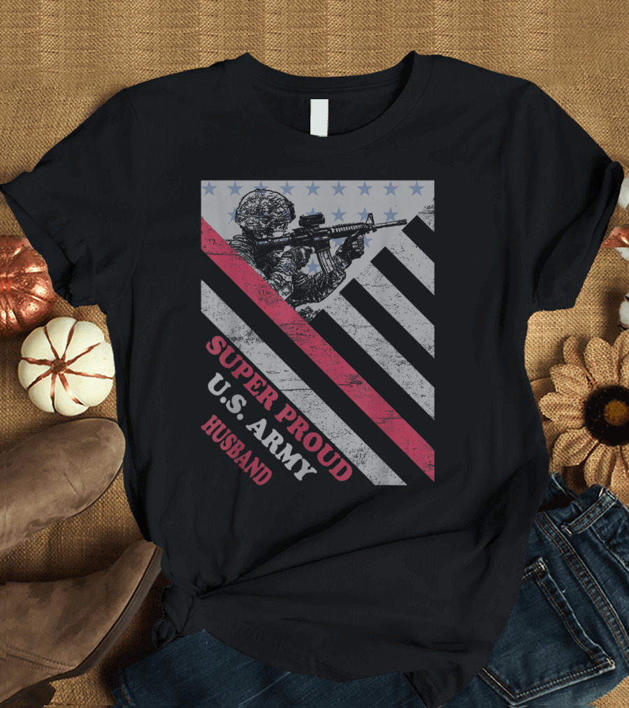 Super Proud U.S. Army Husband Vintage Flag Veteran T-Shirt