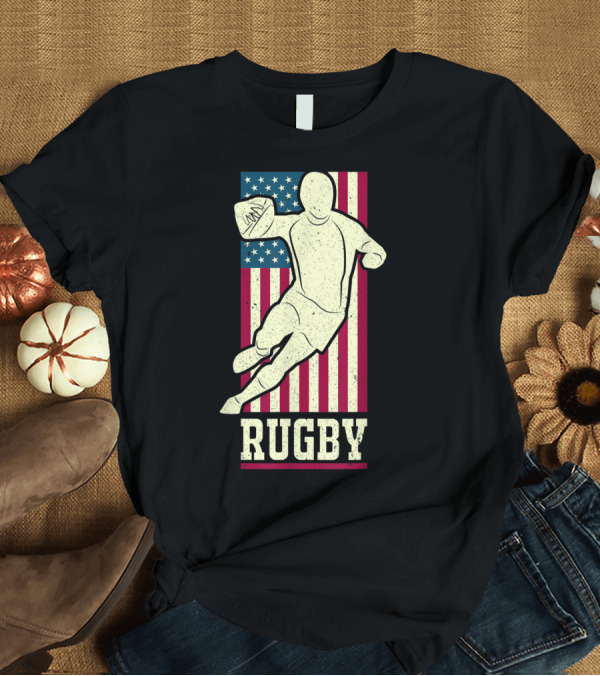 T-Shirt: Vintage USA Rugby Player American Flag Rugged T-Shirt Vintage USA Rugby Player American Flag Rugged T-Shirt