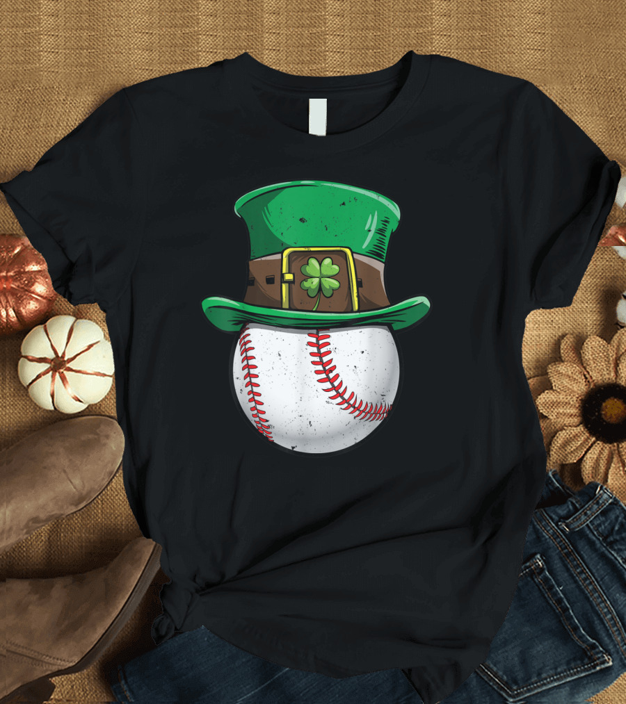 St Patricks Day Baseball Boys Men Shamrock Hat T-Shirt