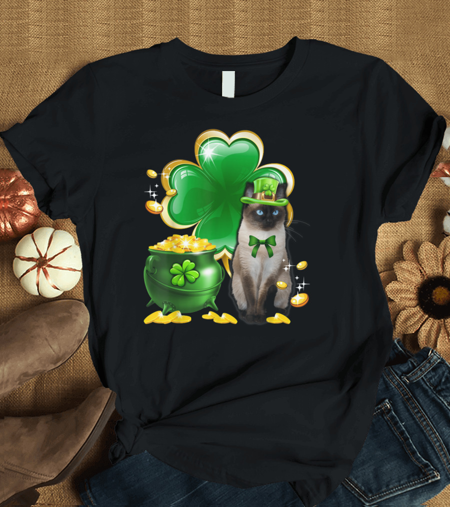 Cat Shamrock St Patricks Day Meowy Irish Luck Coins T-Shirt