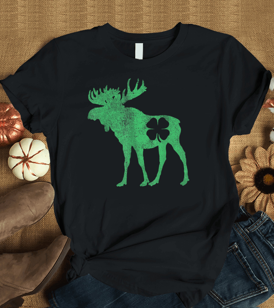 St Patrick's Day Moose with Irish Shamrock Saint Patrick T-Shirt