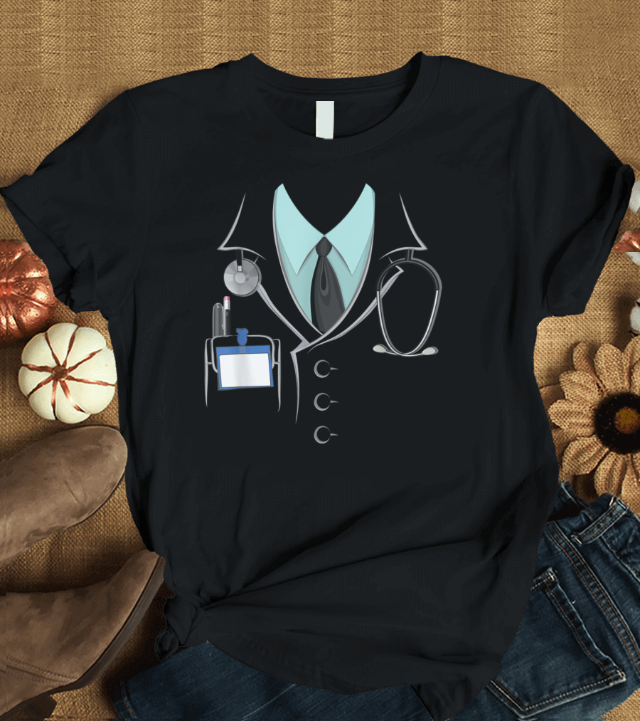 Doctor White Lab Coat Stethoscope and ID Badge T-Shirt