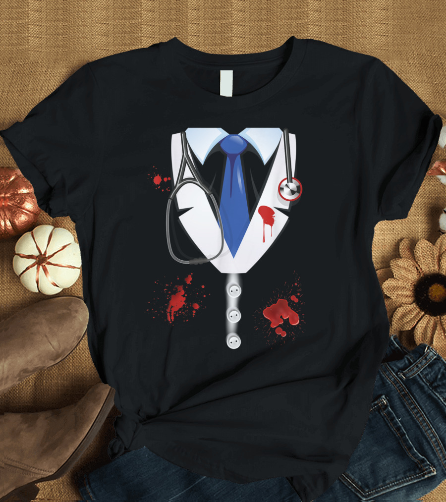 Halloween Doctor Lab Coat Costume Stethoscope Blood Splatter F3 T-Shirt
