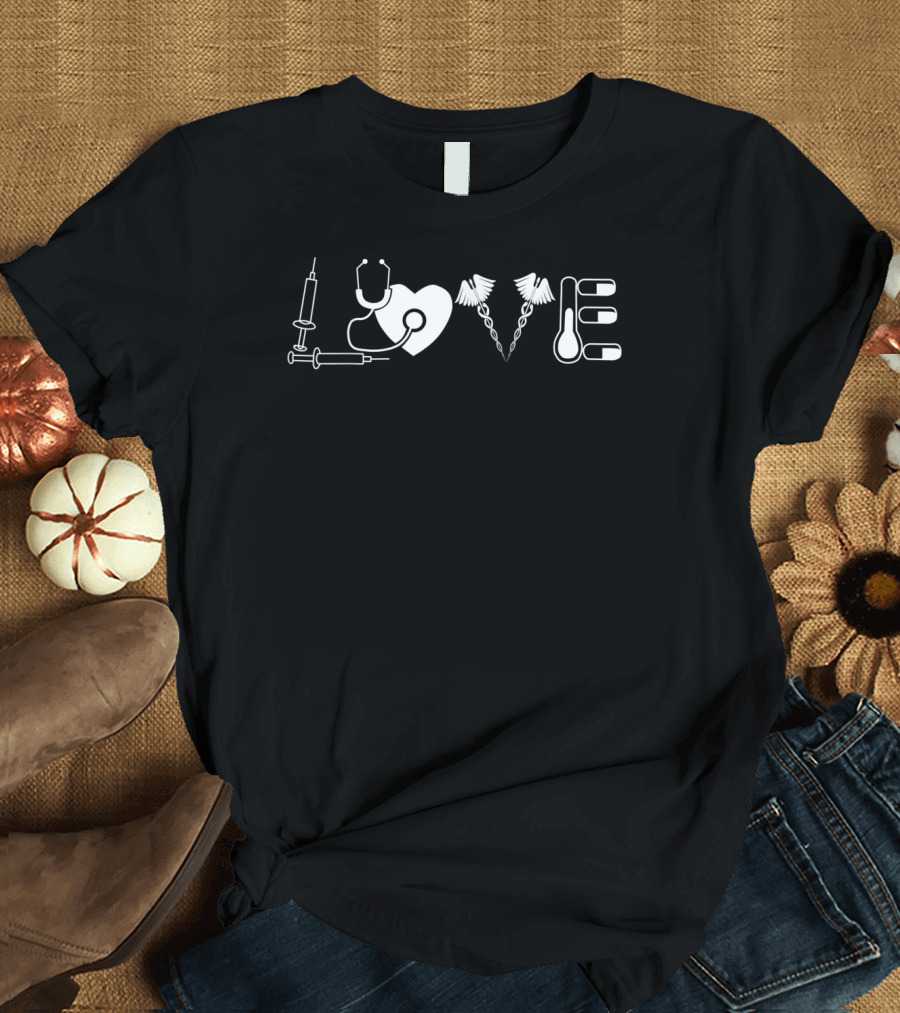 Nurse RN LPN Doctor Love Medical Nursing Icons T-Shirt