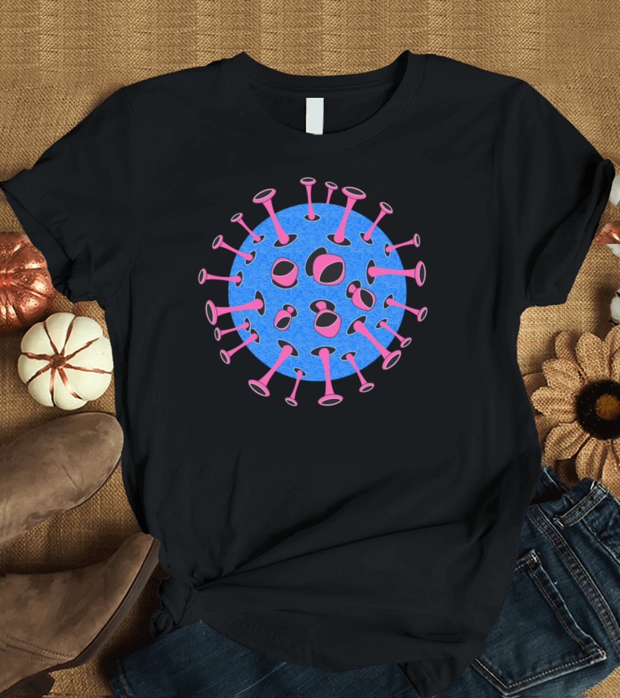 Virus Icon Graphic Symbolivaxt Blue Pink Sphere T-Shirt