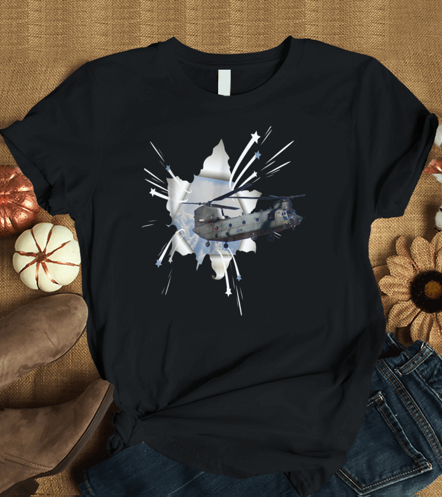 Chinook Helicopter Pilot CH-47 Army Helicopter Flying Through Starburst T-Shirt
