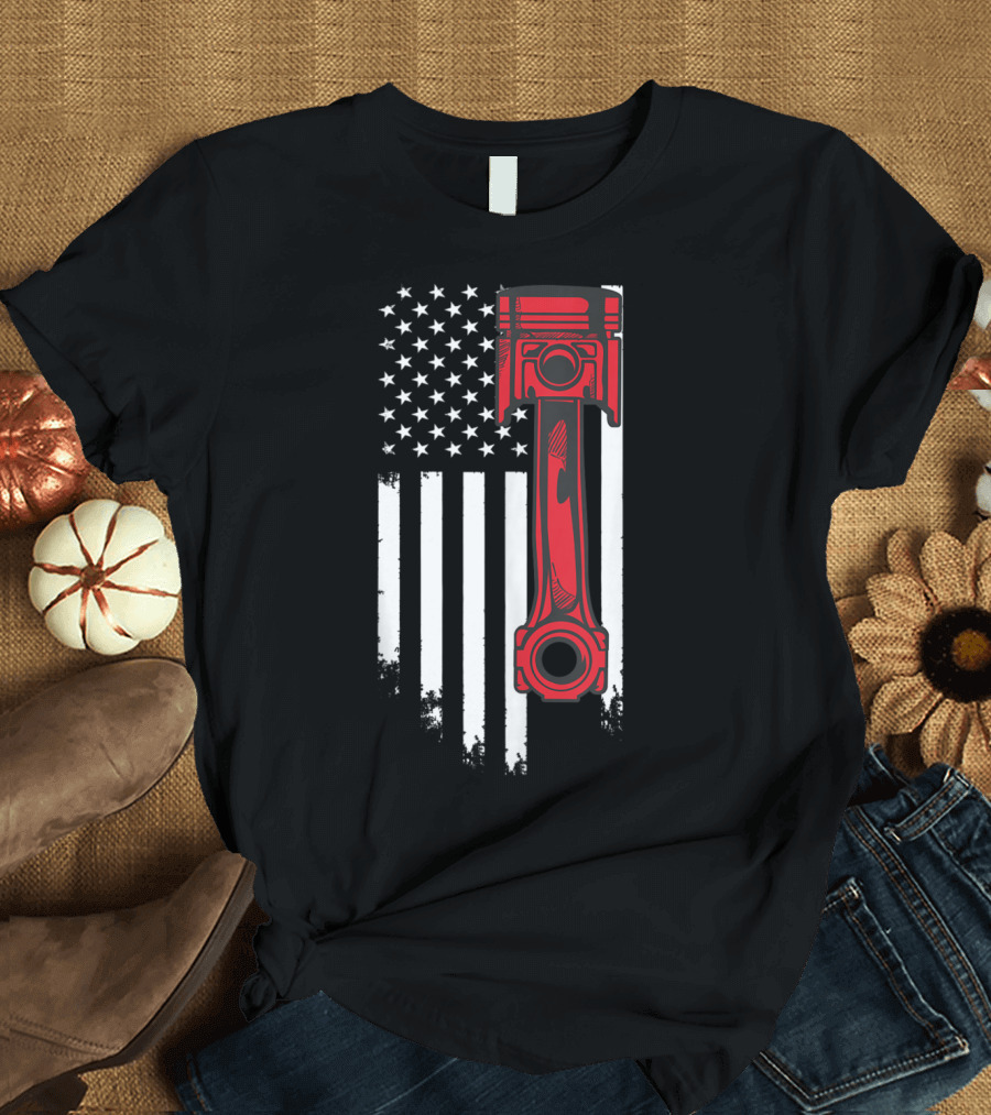 Mechanic Enthusiasts American Car Piston USA Flag T-Shirt