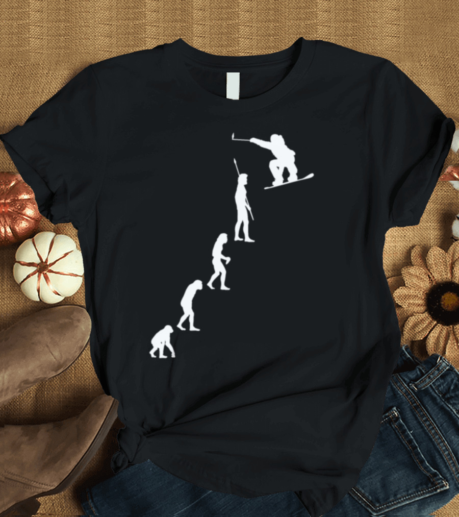 Snowboarder Evolution Progression with Selfie Stick T-Shirt