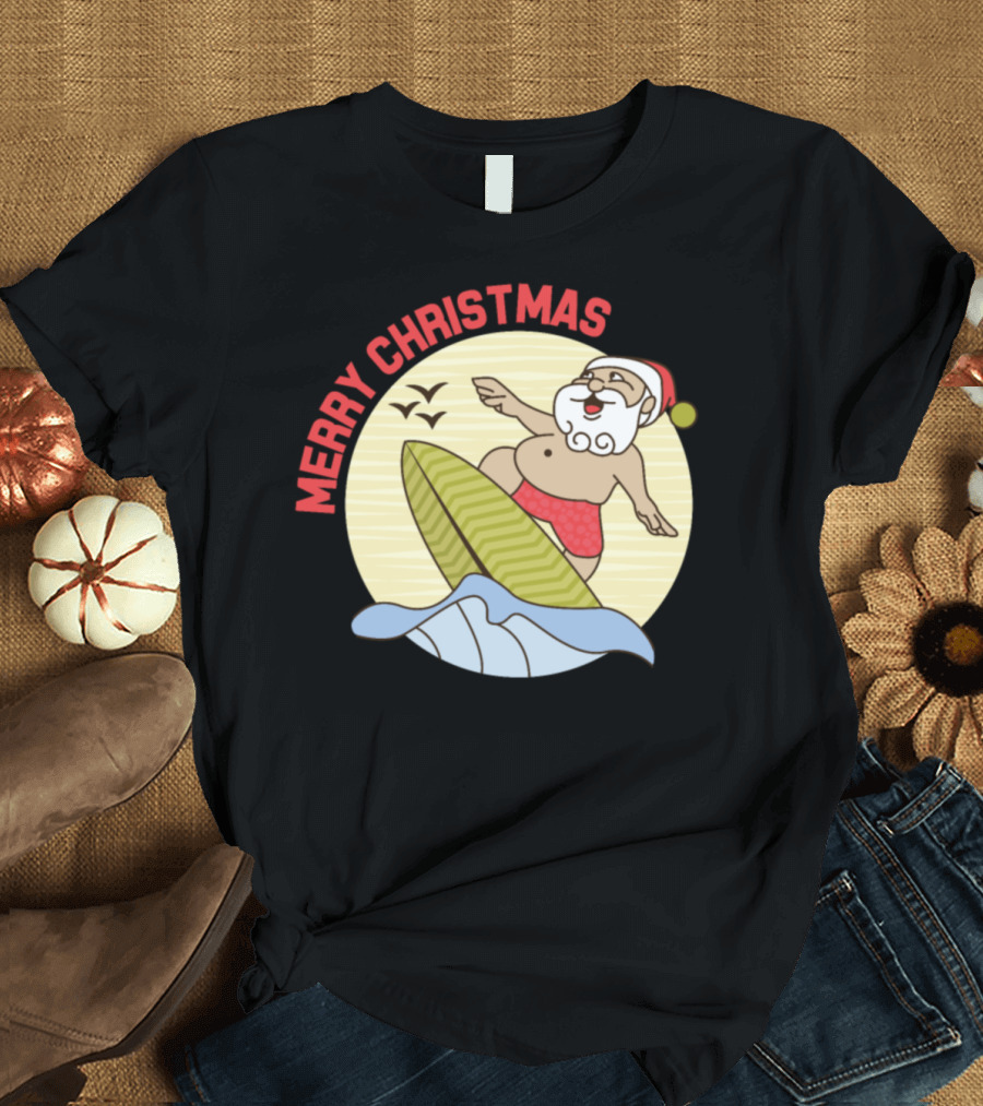 Merry Christmas Santa Claus Surfing T-Shirt