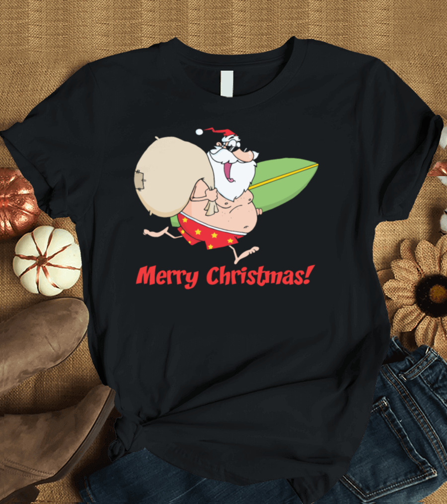 Merry Christmas Summer Beach Surfer Santa Surf Merry T-Shirt