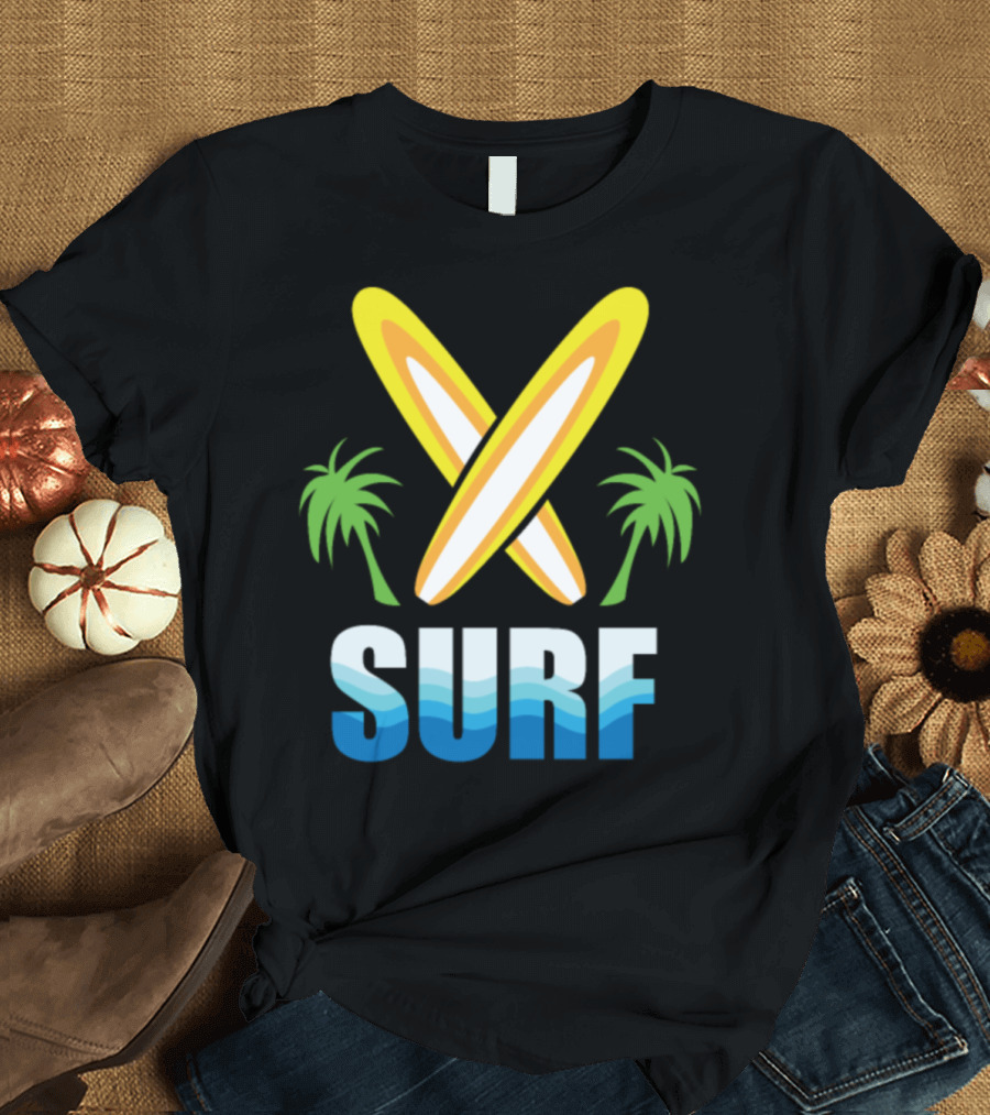 Surfing Cool Surfboard Beach Palm Trees T-Shirt