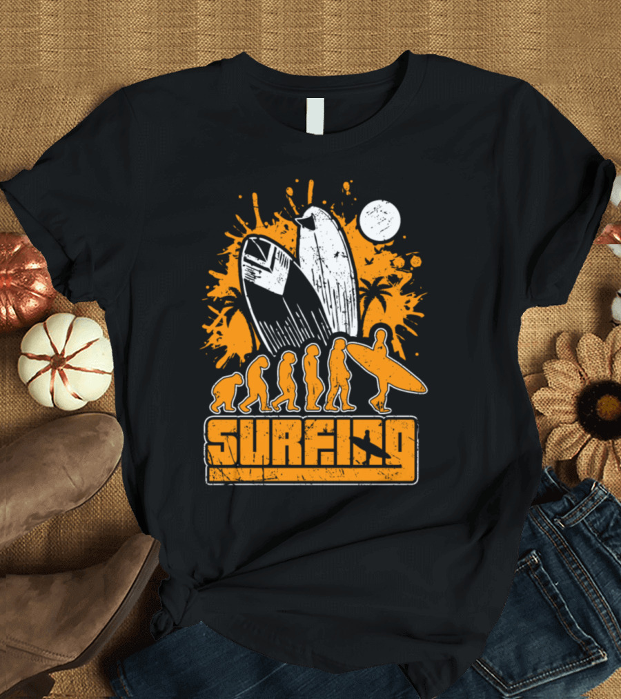 Surfing Evolution Surfers Surfing Surfin Beach Sunset T-Shirt
