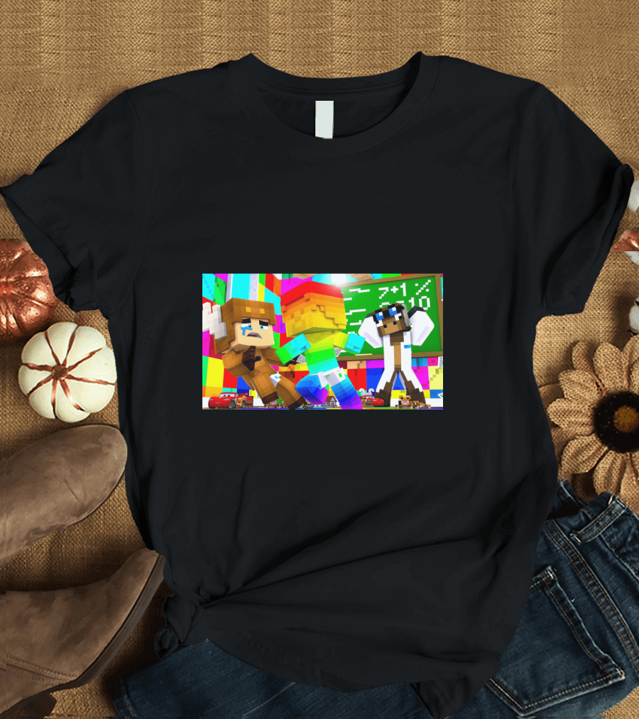 Minecraft Daycare Math Adventures with Colorful Characters T-Shirt