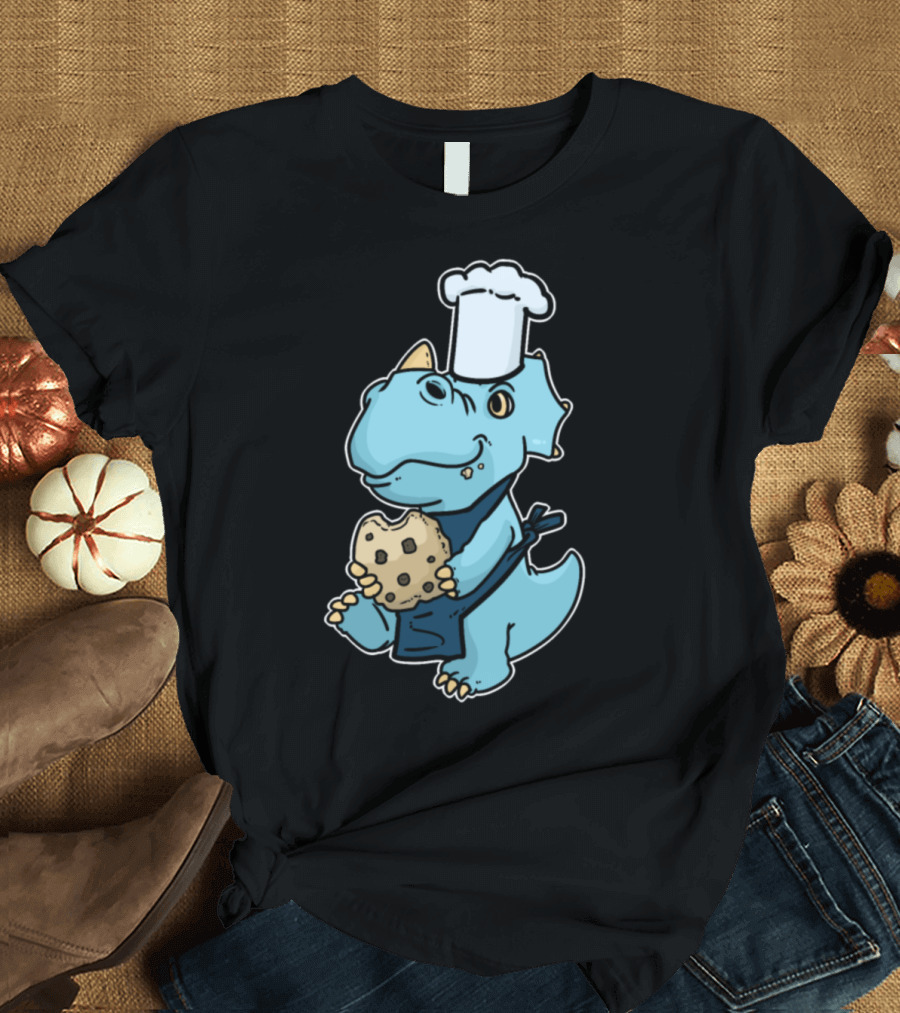 Baker Bakery Confectioner Bread Rolls Dinosaur Chef Cookie T-Shirt