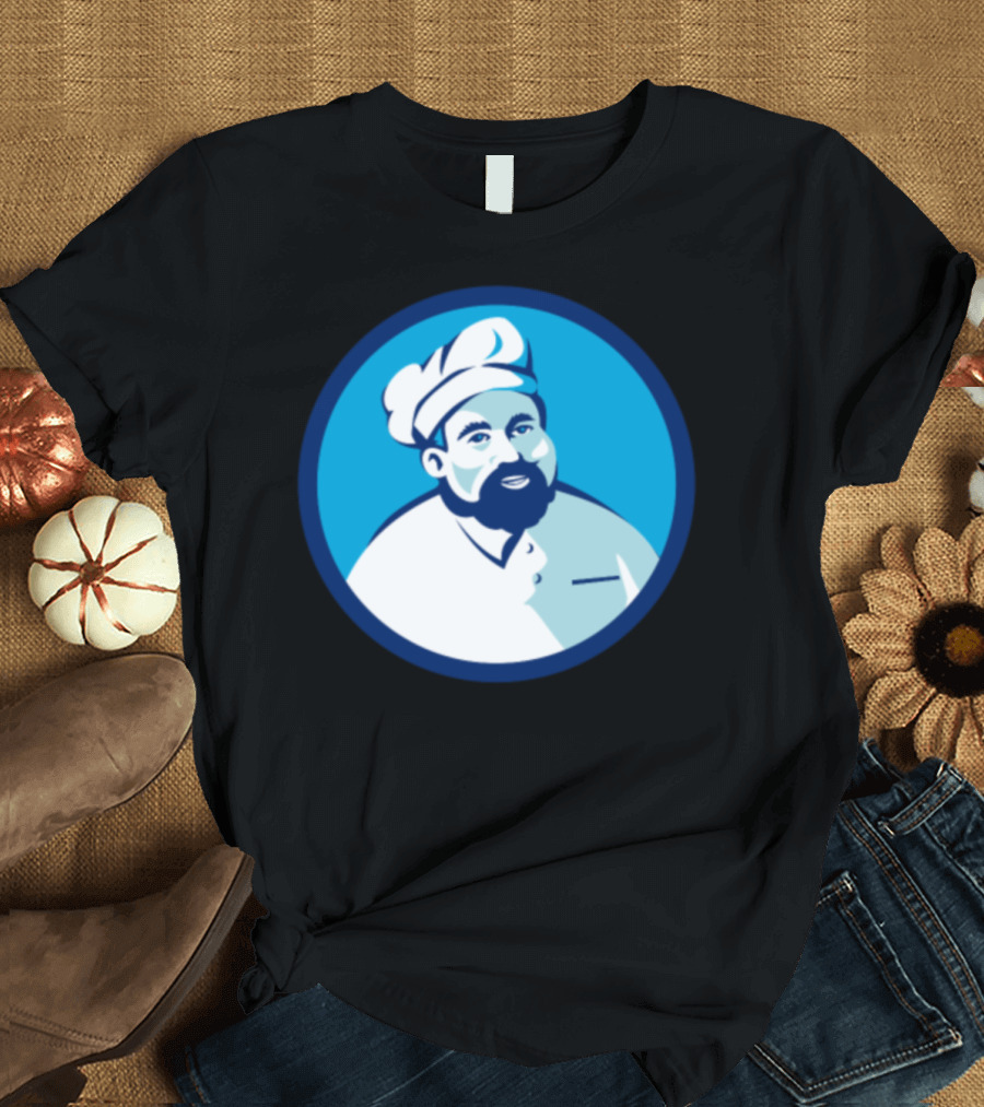 Baker Chef Cook Bearded Circle Retro Blue T-Shirt