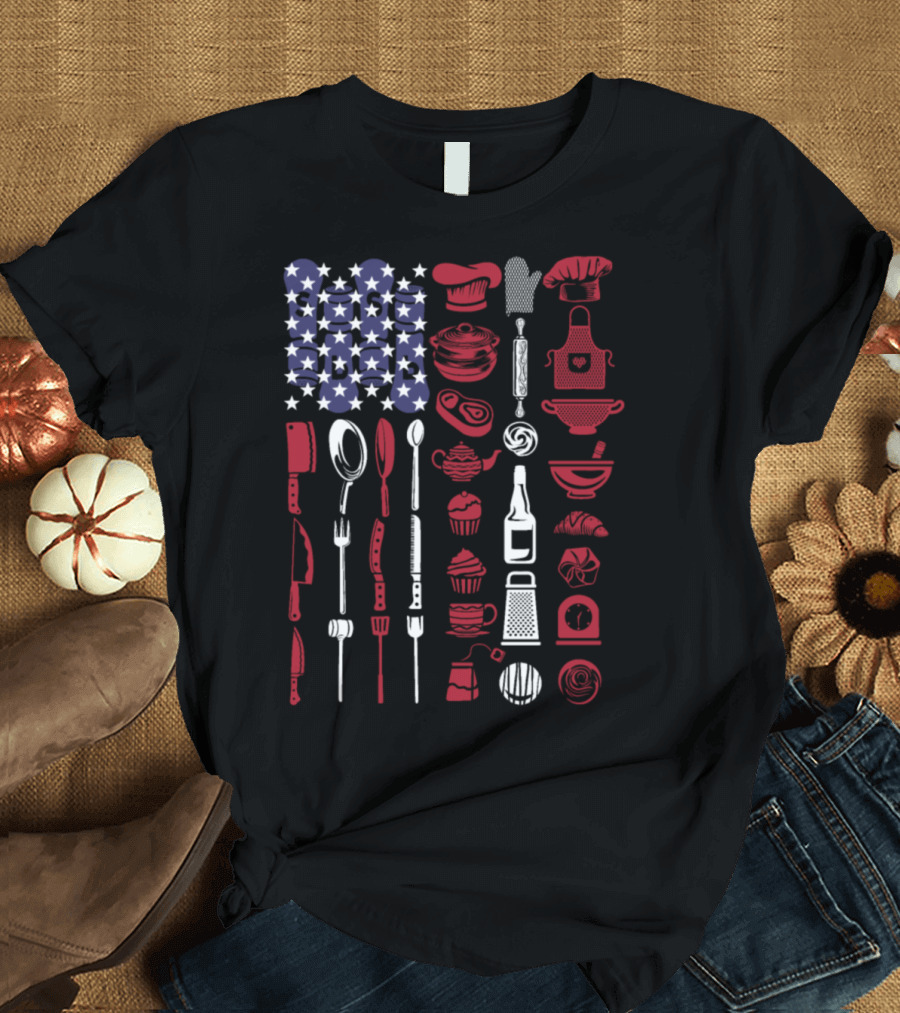 Baker Labor Day Culinary Tools American Flag T-Shirt