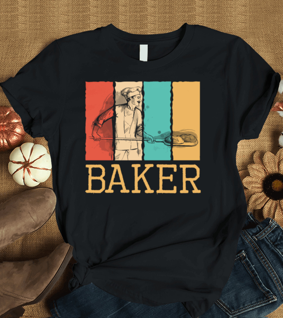 Cool Vintage Baker Retro Bakers Chef in Tri-Color Panels T-Shirt
