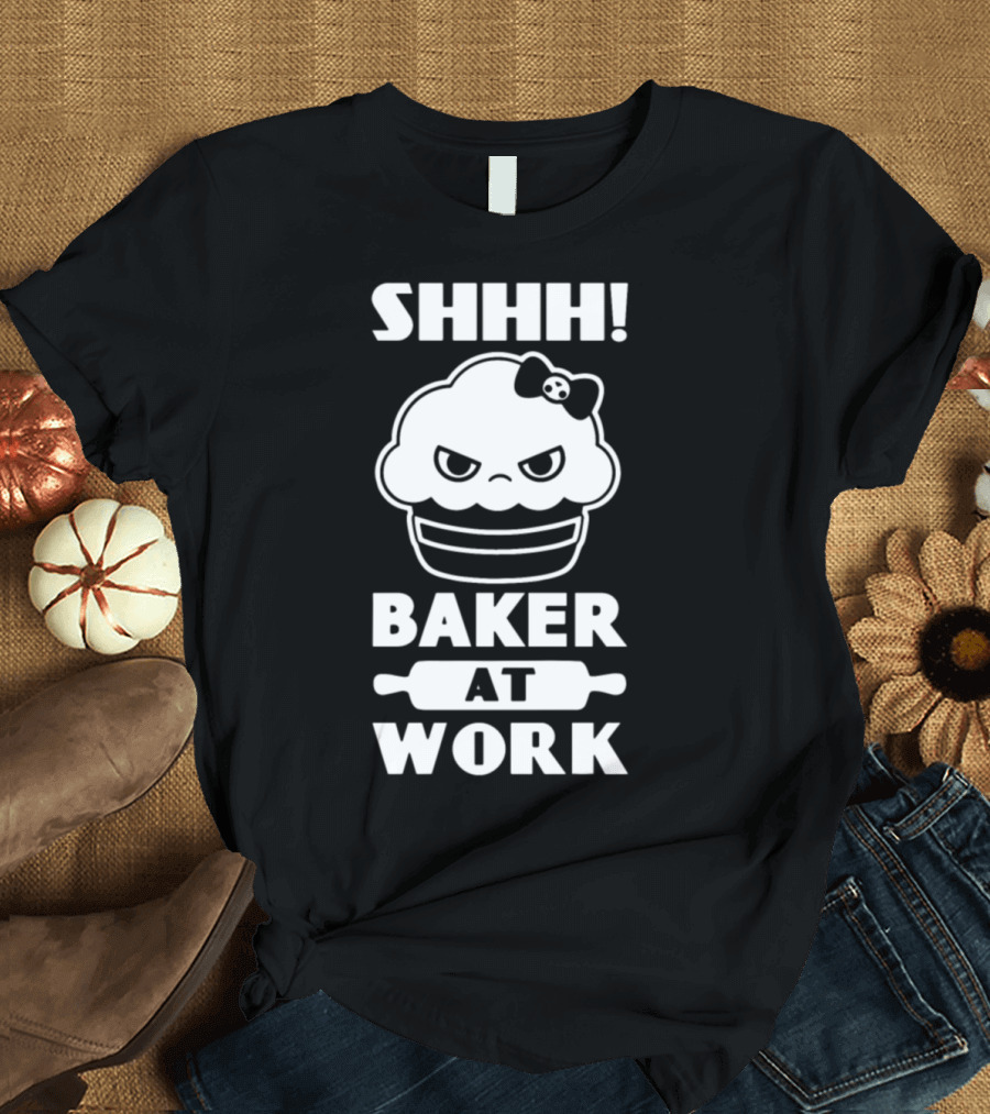 SHHH Baker at Work Angry Cupcake with Bow and Rolling Pin T-Shirt