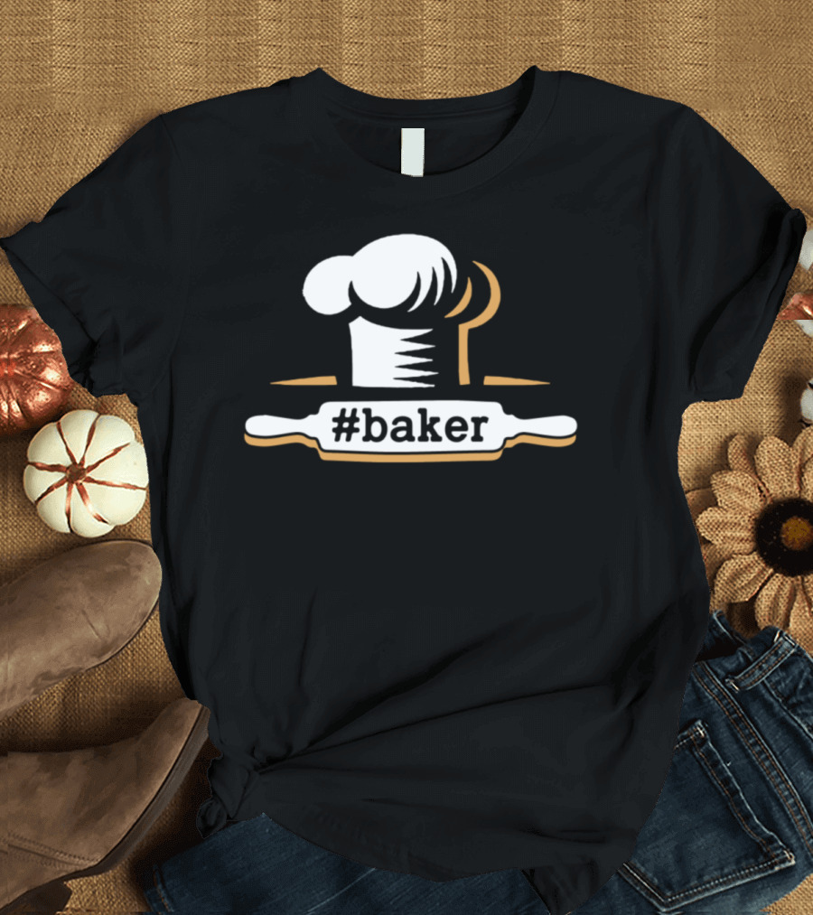Trending #Baker Funny Hashtag Chef Hat and Rolling Pin T-Shirt