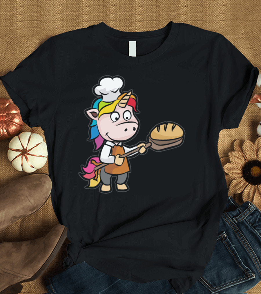 Unicorn Chef Baking Bread with Rainbow Mane and Chef Hat T-Shirt