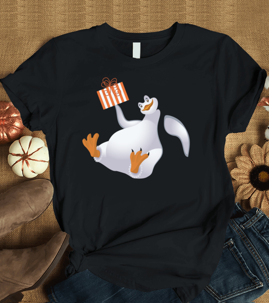 Penguin Holding Striped Gift Box with Bow T-Shirt