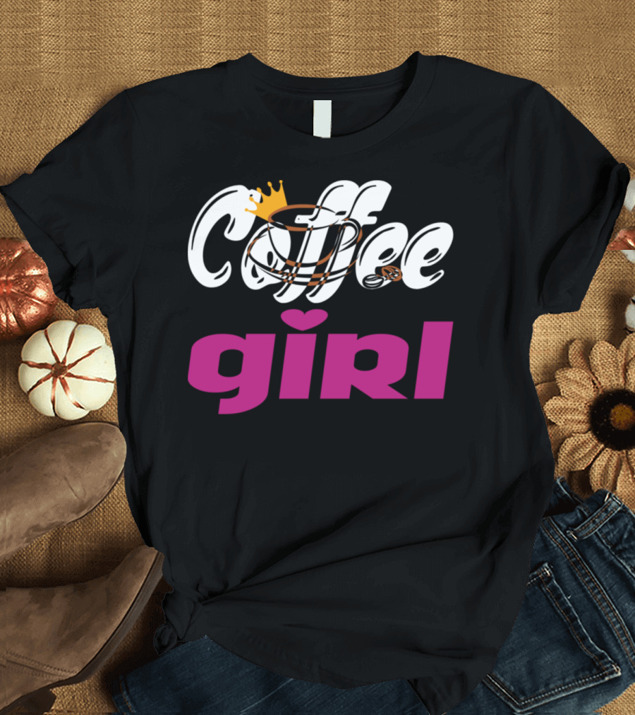 Coffee Queen Coffee Girl with Crown and Coffee Cup Elements T-Shirt