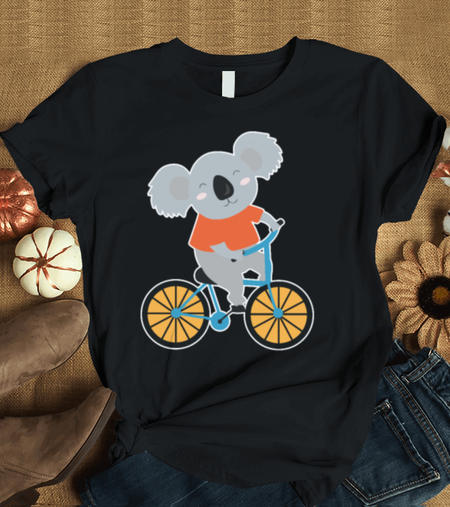 Bicycle with Koala Bear in Orange Shirt Riding Blue Bike T-Shirt