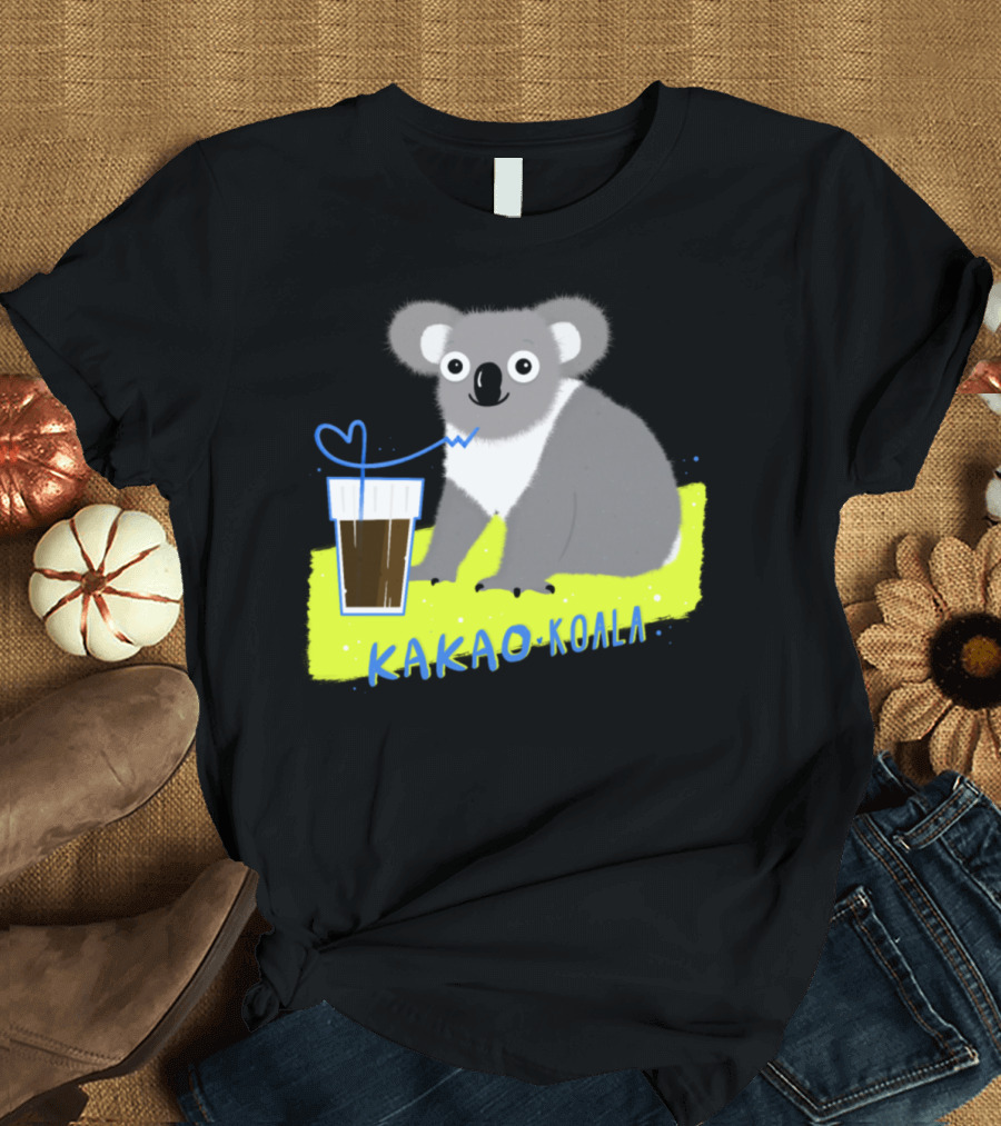 Kakao Koala Heart Straw Drink Yellow Background T-Shirt