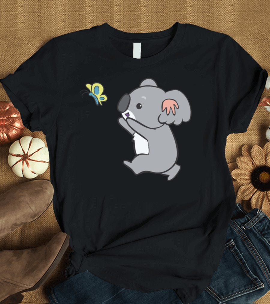 Koala Catches Butterfly Playful Adventure T-Shirt