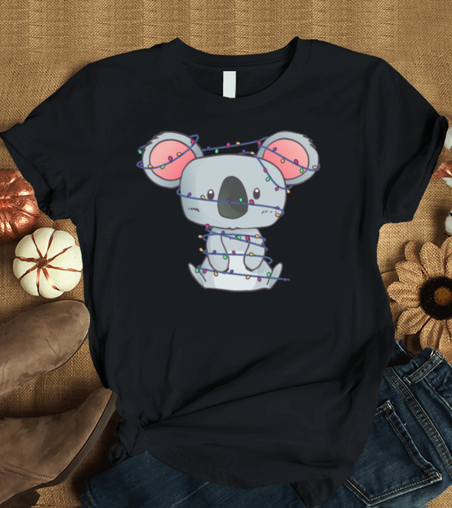 Koala Wrapped in Christmas Lights Cute Holiday T-Shirt