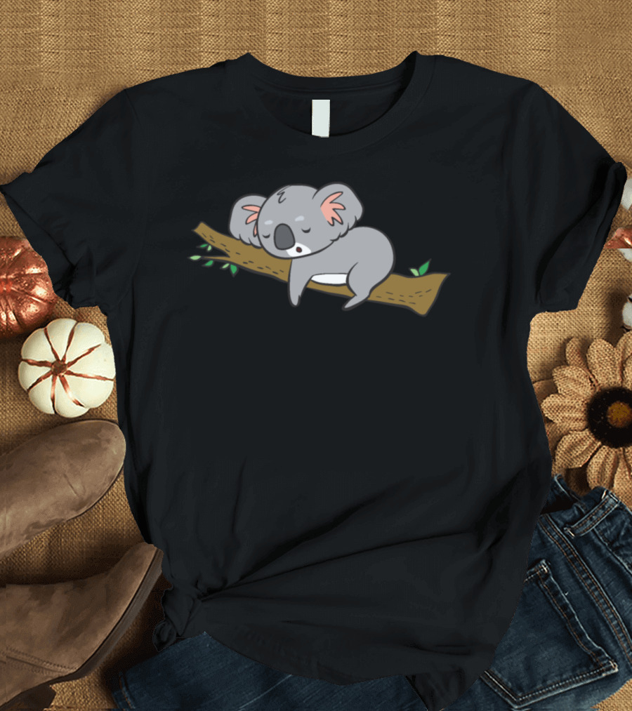 Koala Sleeps On Branch Peaceful Cartoon T-Shirt