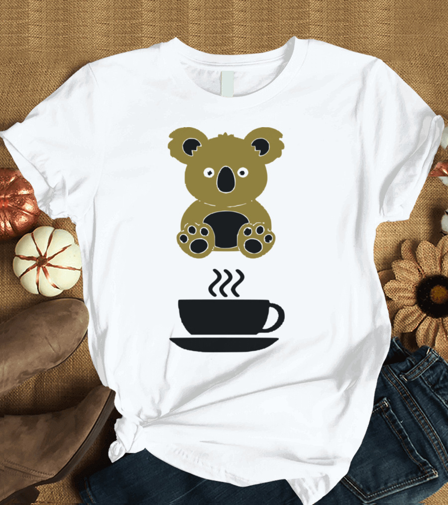 Koala Tealwbfh Cute Koala Above Steaming Coffee Cup T-Shirt