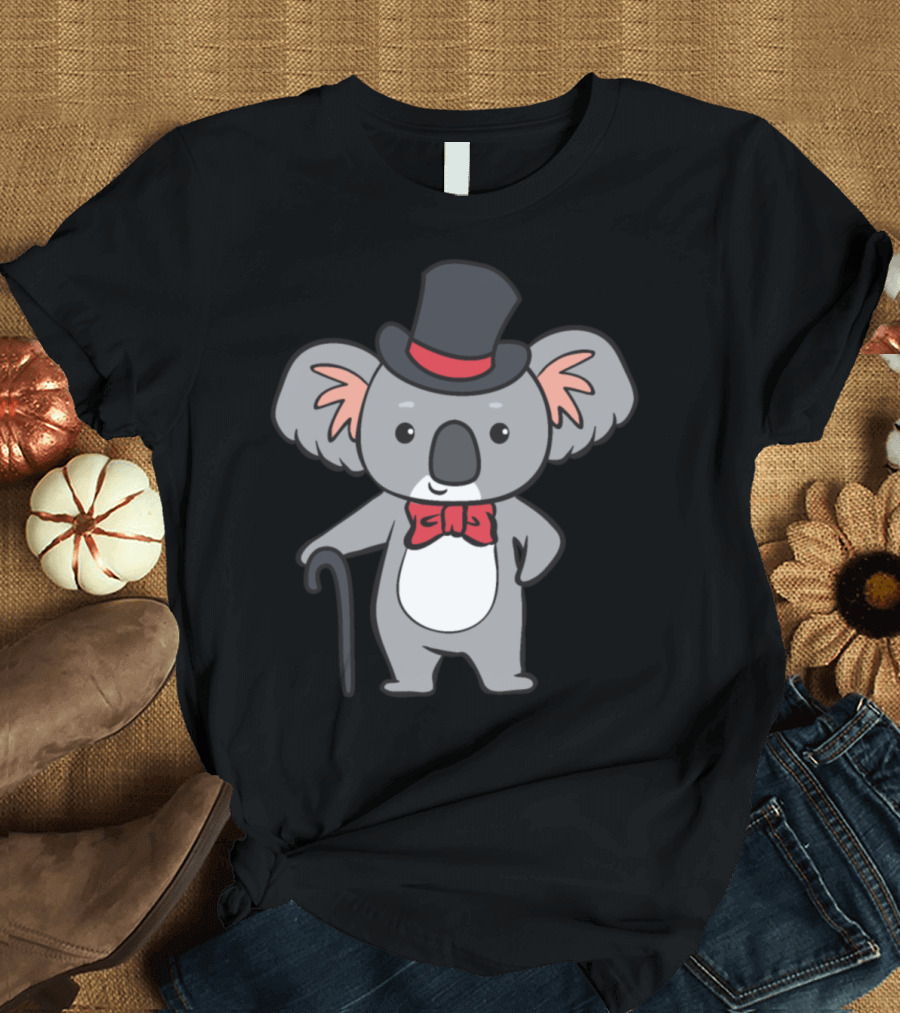 Koala in Top Hat with Cane and Red Bow Tie T-Shirt