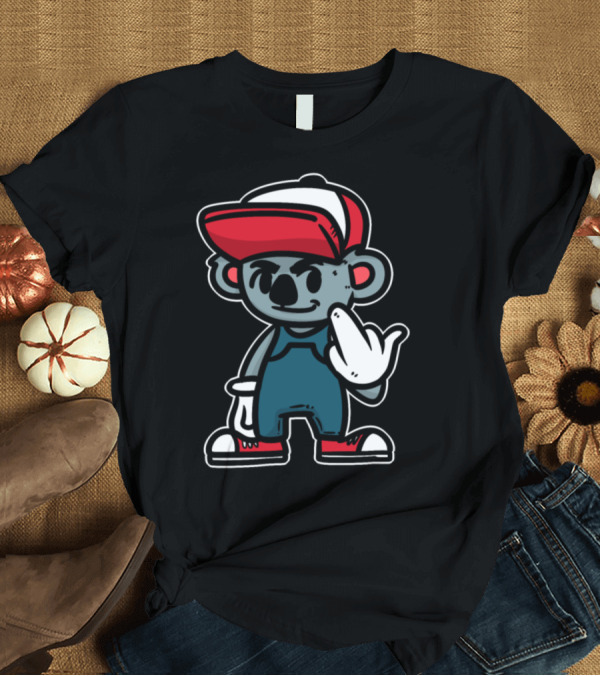T-Shirt: Koala Middle Finger Cartoon with Red Cap and Sneakers T-Shirt Koala Middle Finger Cartoon with Red Cap and Sneakers T-Shirt