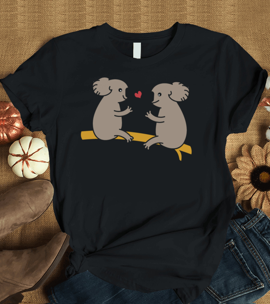 Koalas Couple Holding Heart on Branch T-Shirt