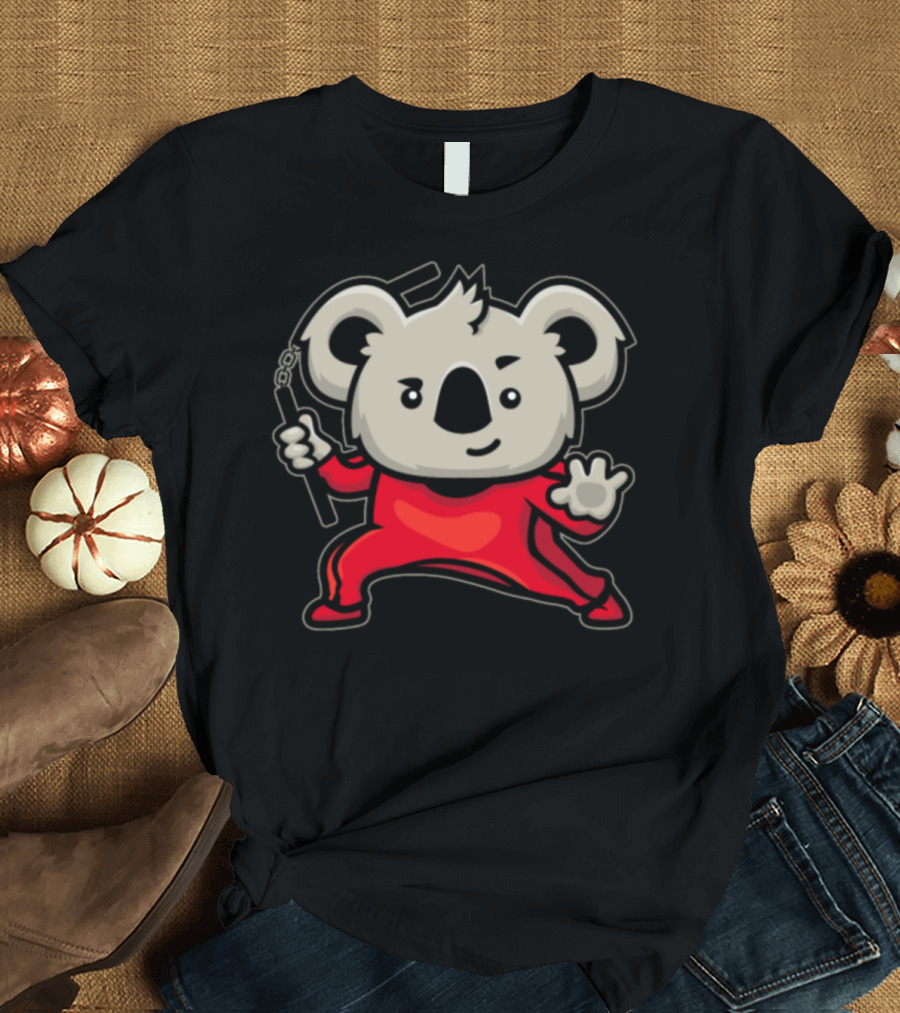 Kung Fu Koala Cute Martial Arts Master in Red Outfit with Nunchaku T-Shirt