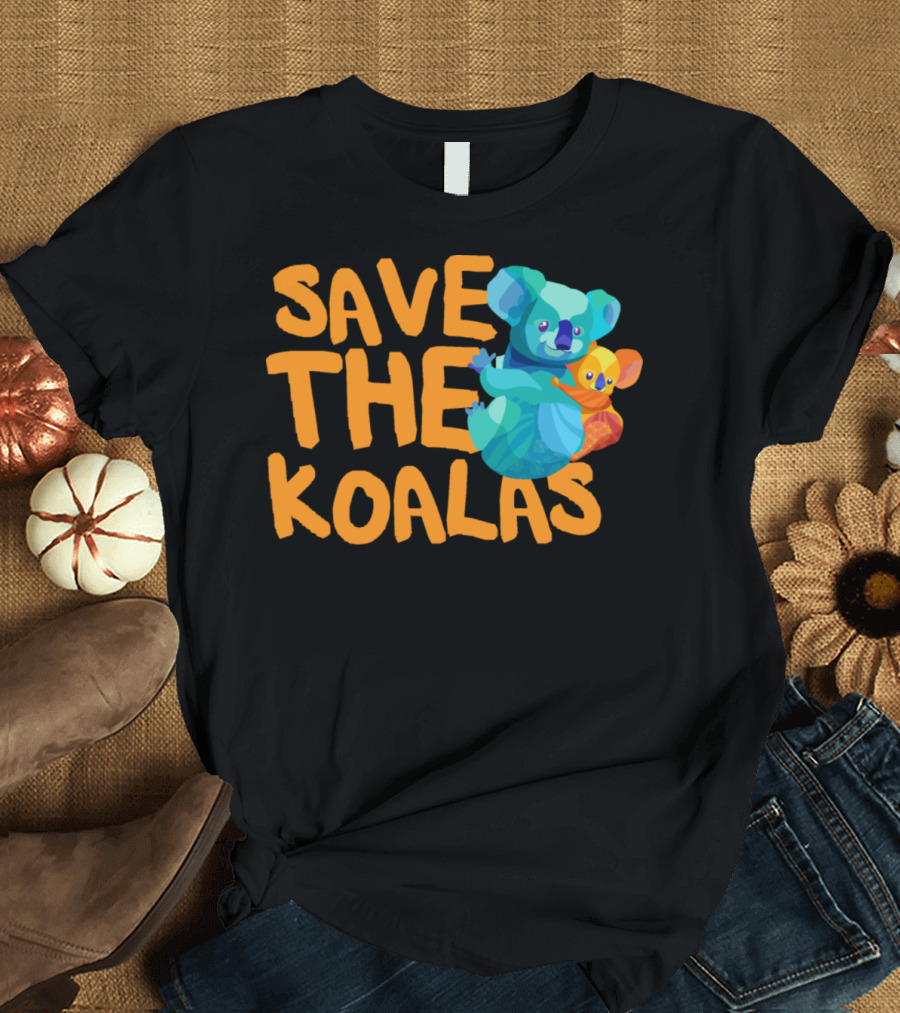 SAVE THE KOALAS Cute Colorful Koala with Baby T-Shirt