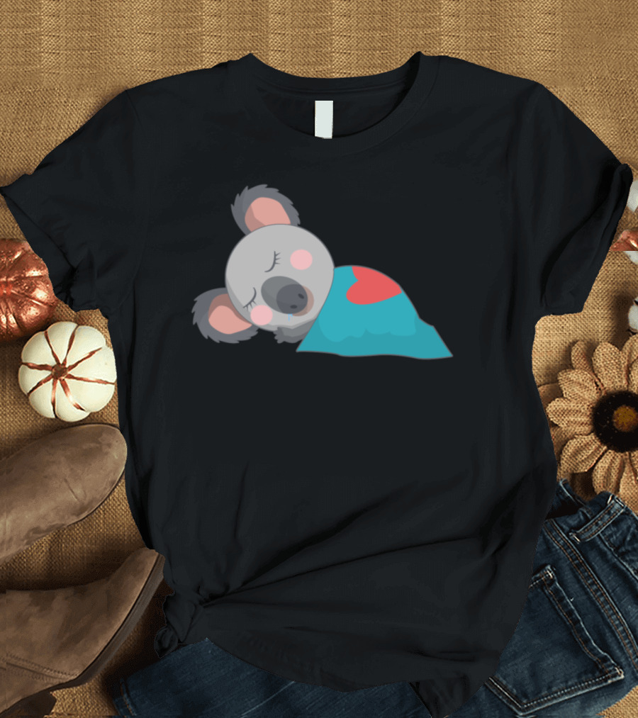 Eternally Sleepy Koala with Heart Blanket T-Shirt