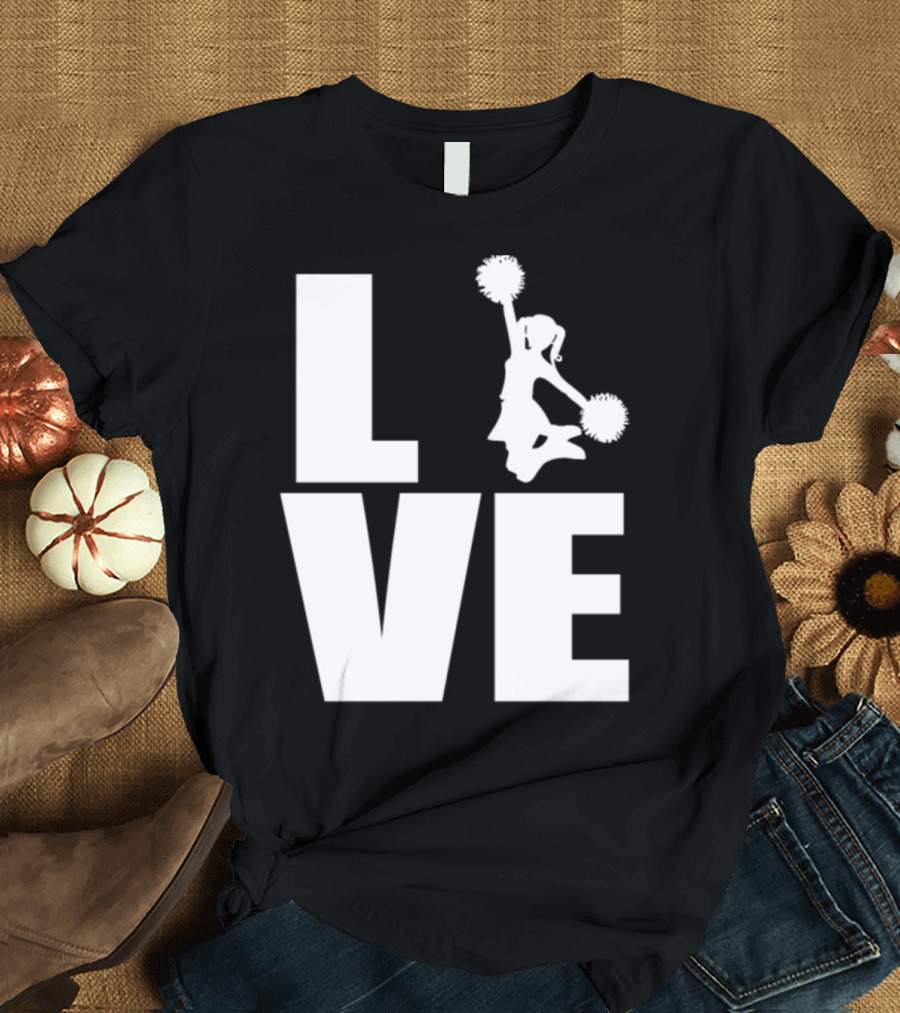 LOVE Cheerleading Pom Pom Enthusiast Spirit T-Shirt
