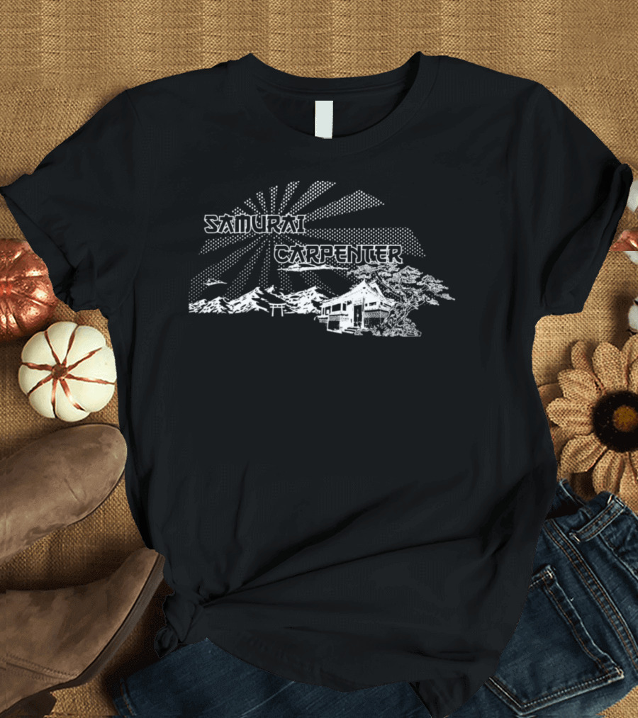 Samurai Carpenter Rising Sun and Traditional Japanese House T-Shirt