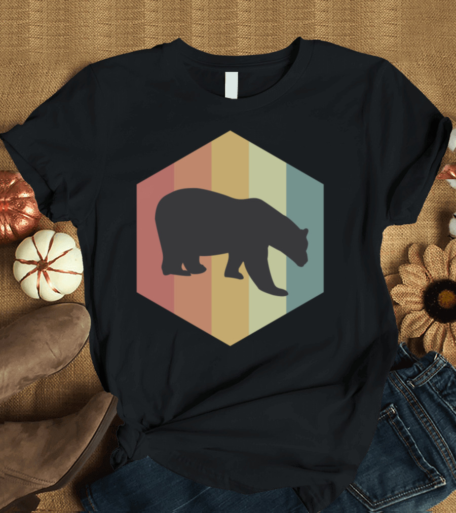 Bear Silhouette Retro Vintage Wild Bears Multicolor Stripes T-Shirt