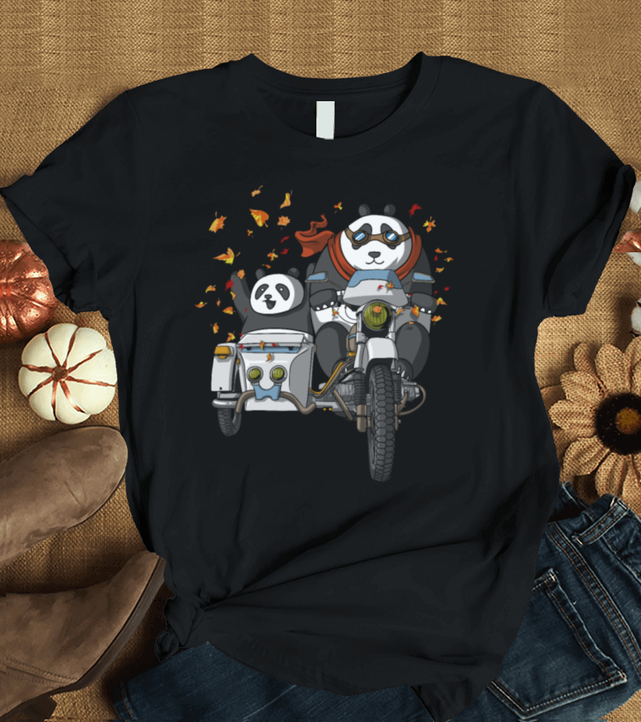 Funny Panda Bears on Motorcycle Adventure T-Shirt