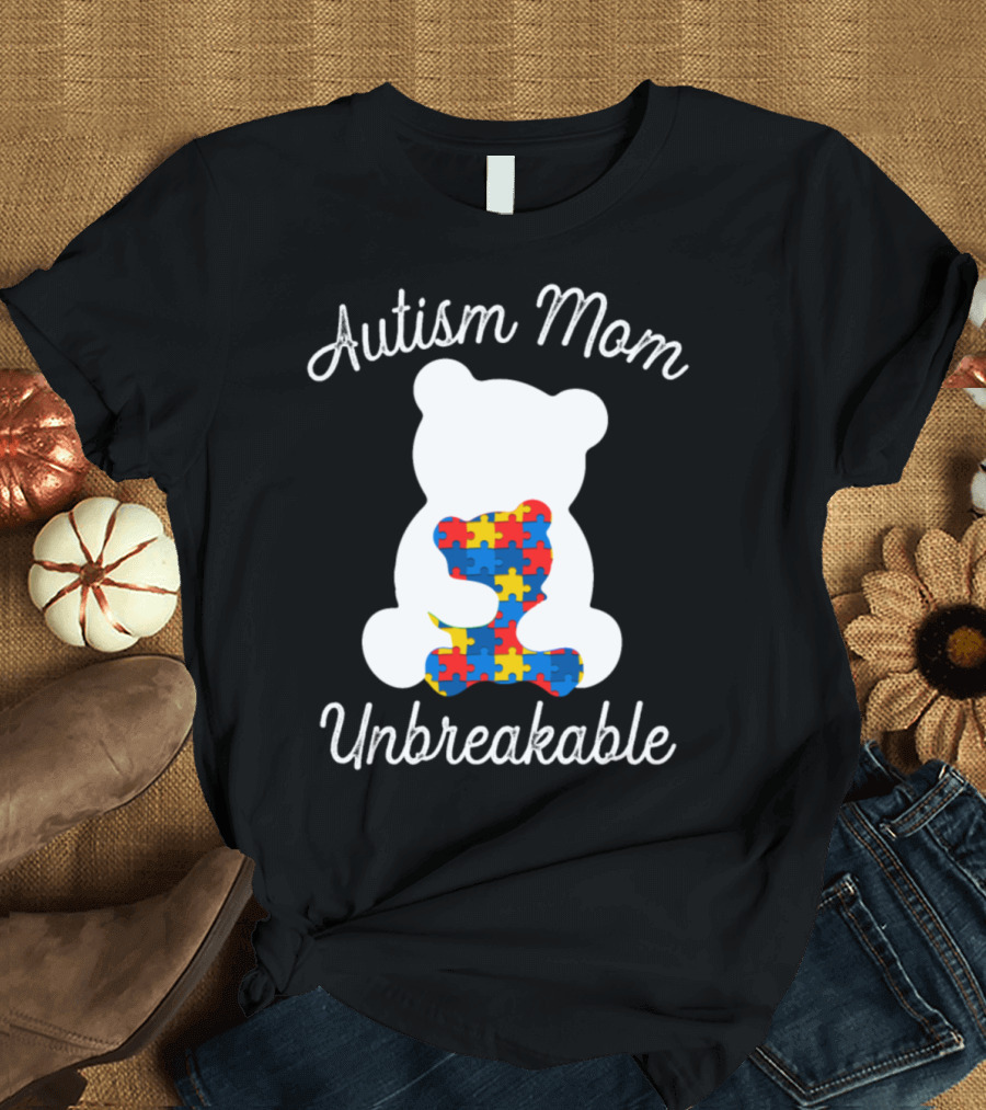 Autism Mom Unbreakable Mama Bear Puzzle Piece T-Shirt