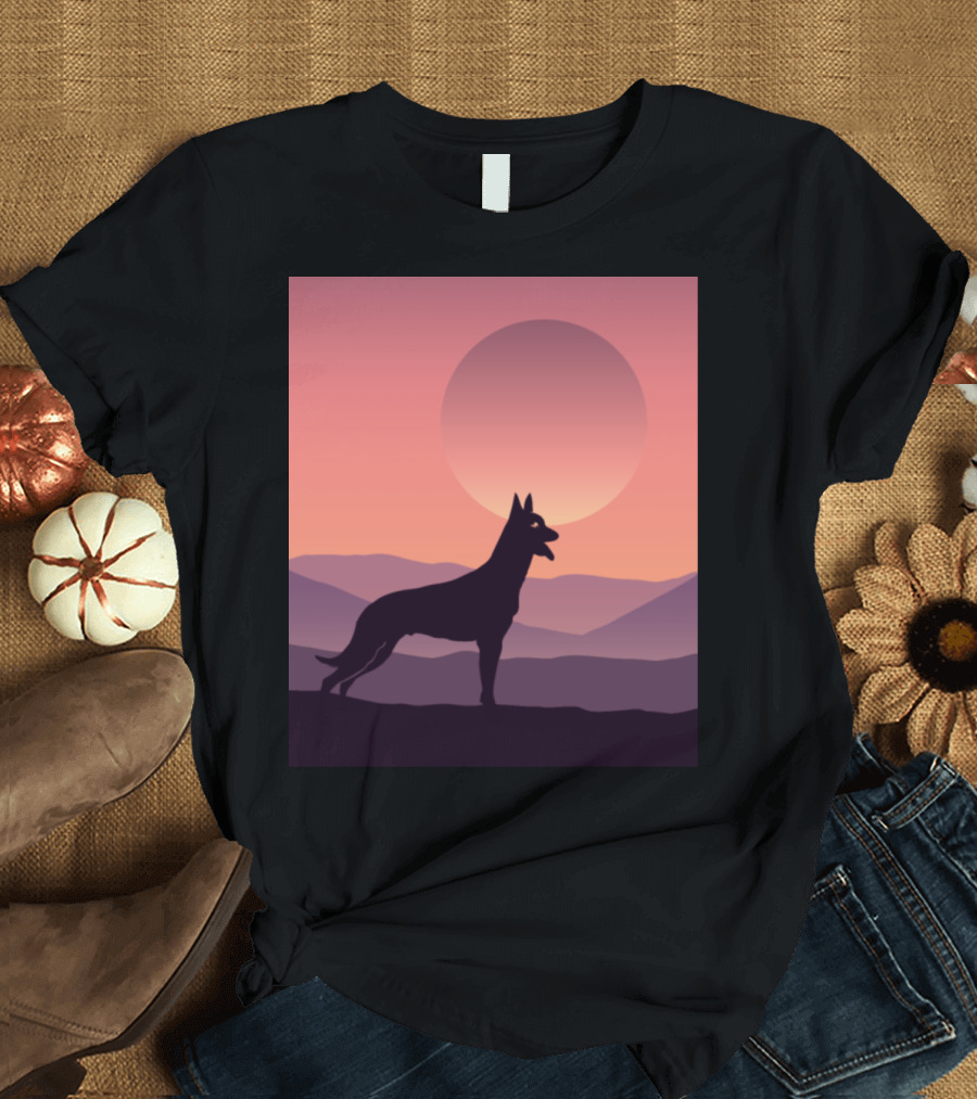 Belgian Malinois Silhouette Sunset Scene T-Shirt