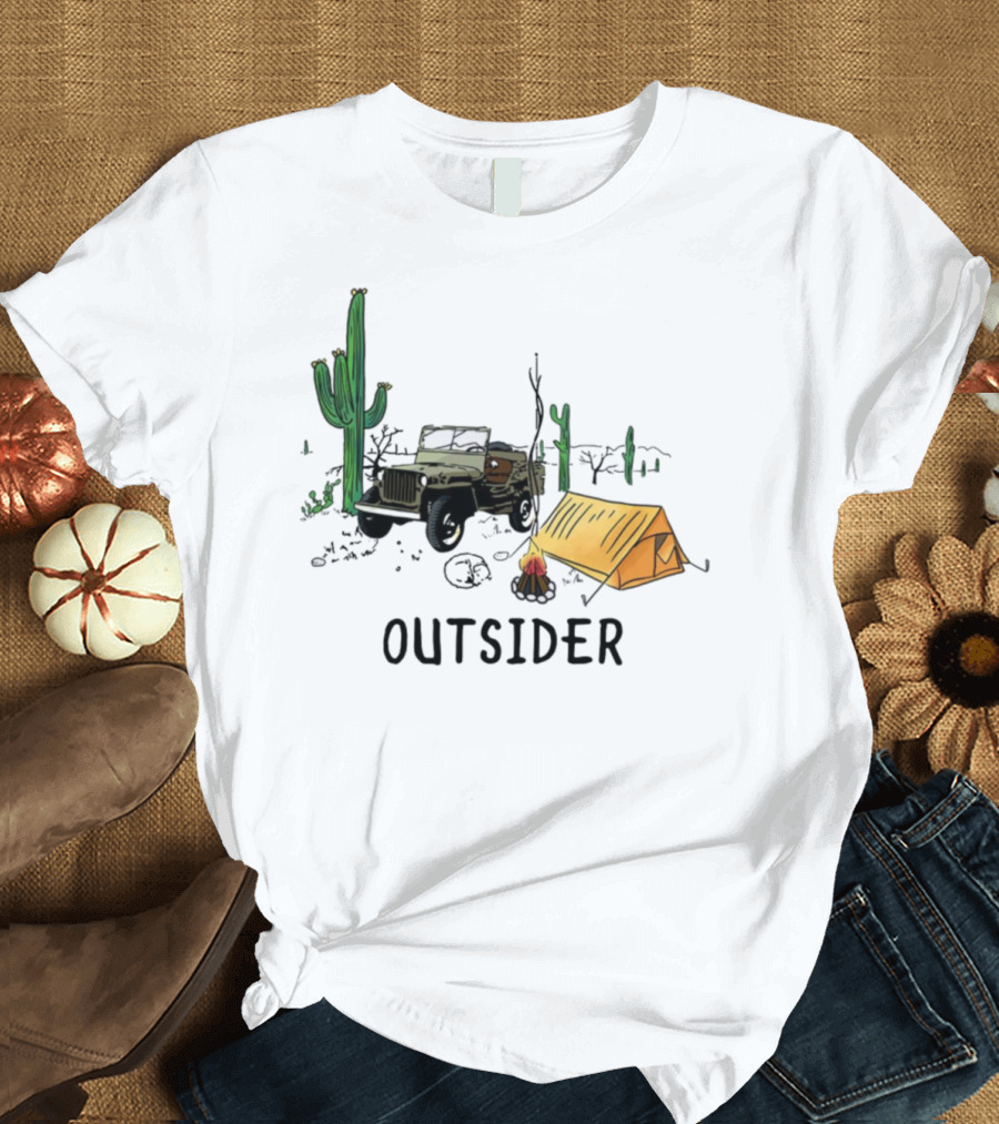 Outsider Camping Hiking Jeep Cactus Scene T-Shirt