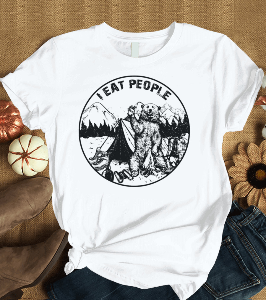 Hiking Bear Camping I Eat People Mountains Forest Scene T-Shirt