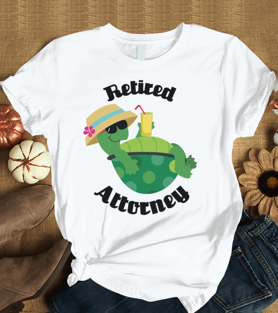 Retired Attorney Relaxing Turtle with Drink and Hat T-Shirt